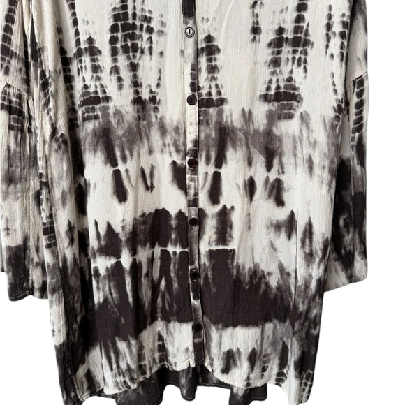 Billabong Oversized Shirt Dress With Bell Sleeve Gauzy Brown White Jr Large - Picture 7 of 15